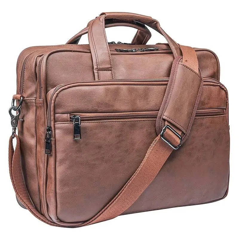 seyfocnia Leather Laptop Bag, Men's 15.6 Inche 17.3 Inche Messenger Briefcase Business Satchel Computer Handbag Shoulder Bag