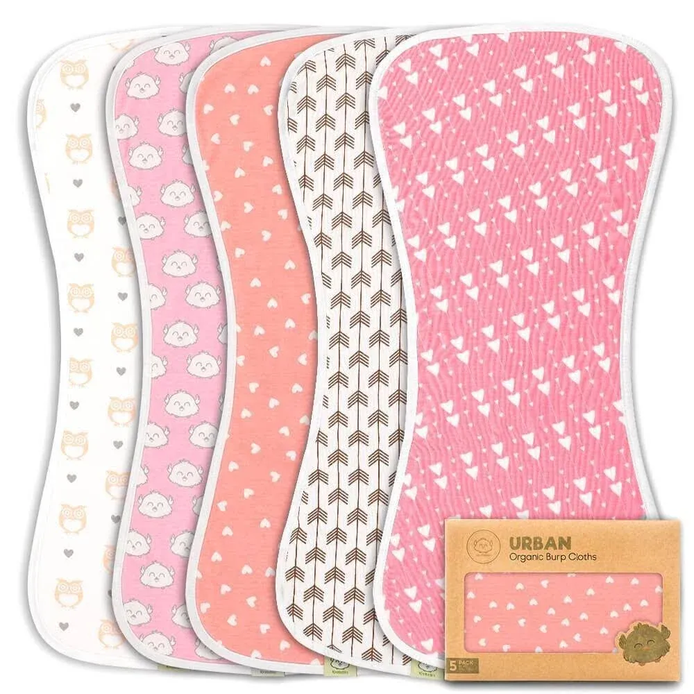 KeaBabies Urban Organic Burp Cloths 5 Pk. 21&#034; x 10”For Sensitive Skin Absorbent