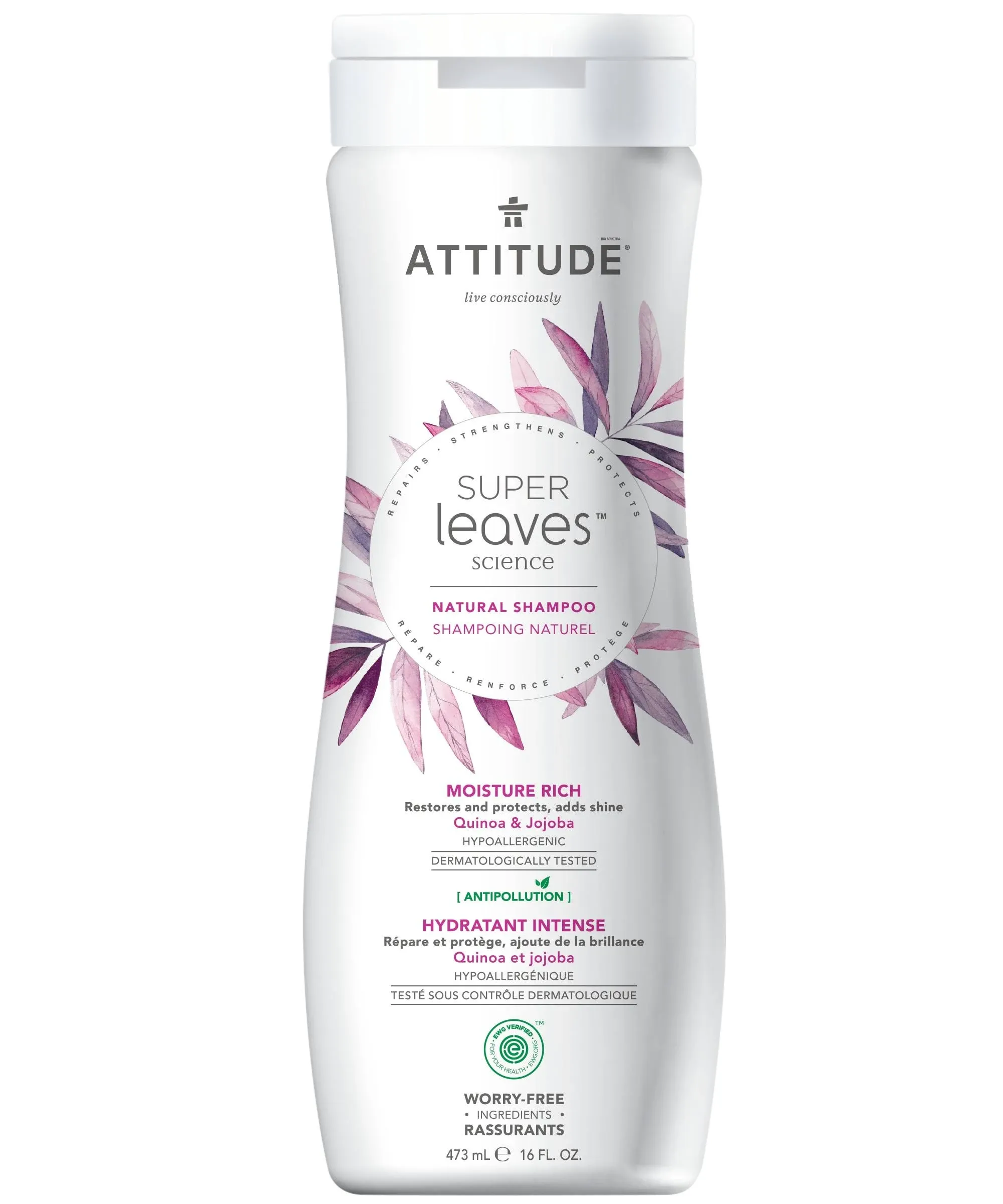 ATTITUDE Moisture Rich Shampoo, EWG Verified, Plant- and Mineral-Based Ingredients, Vegan and Cruelty-free, Quinoa and Jojoba, 473 ml