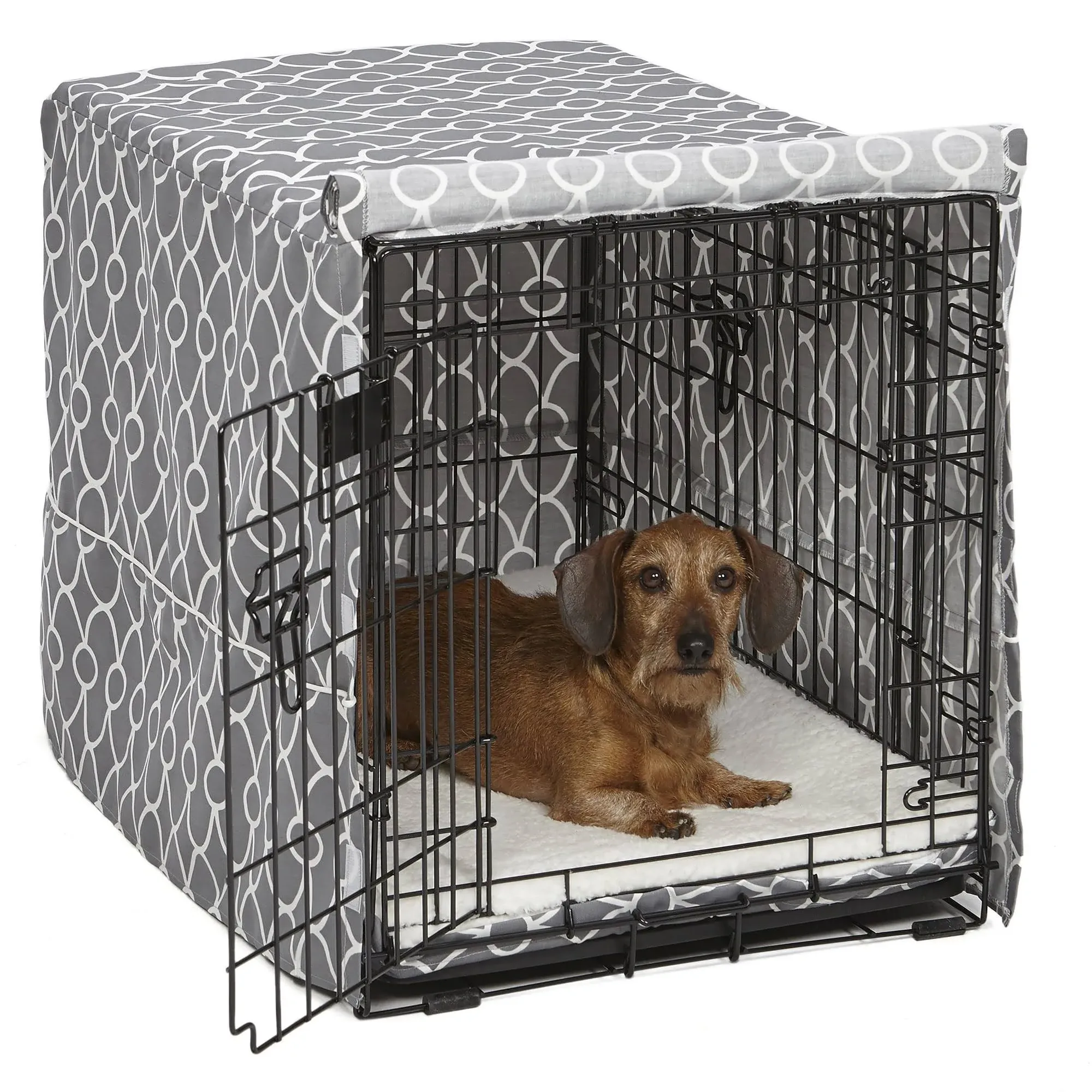 MidWest Dog Crate Cover, Privacy Dog Crate Cover Fits MidWest Dog Crates, Machine Wash & Dry; Gray Geometric Pattern; 30 in