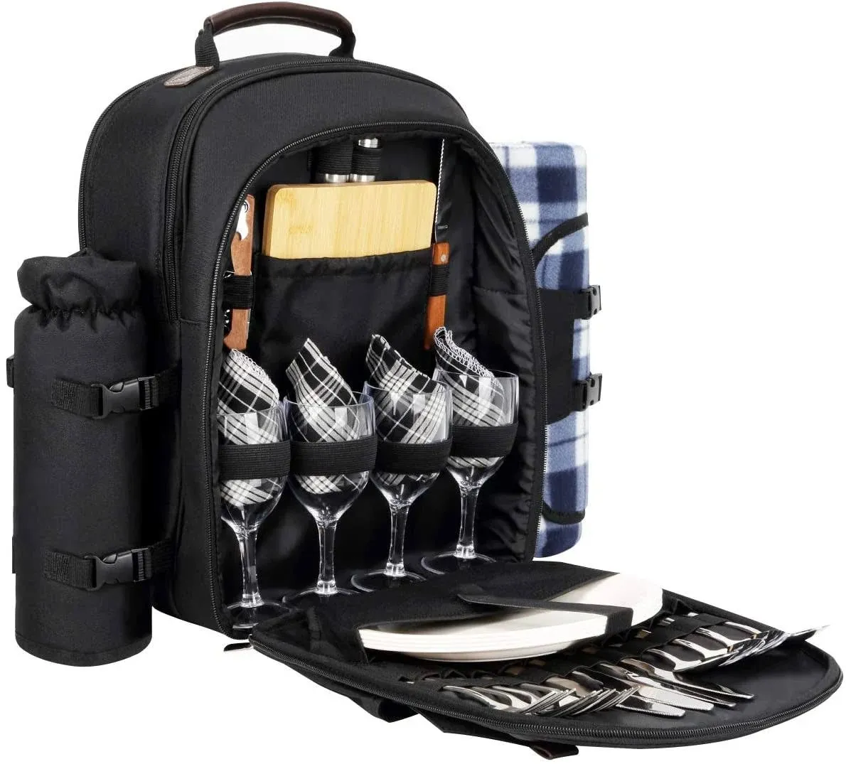 Sunflora Picnic Backpack for 4 Person with Blanket Picnic Basket Set for Black