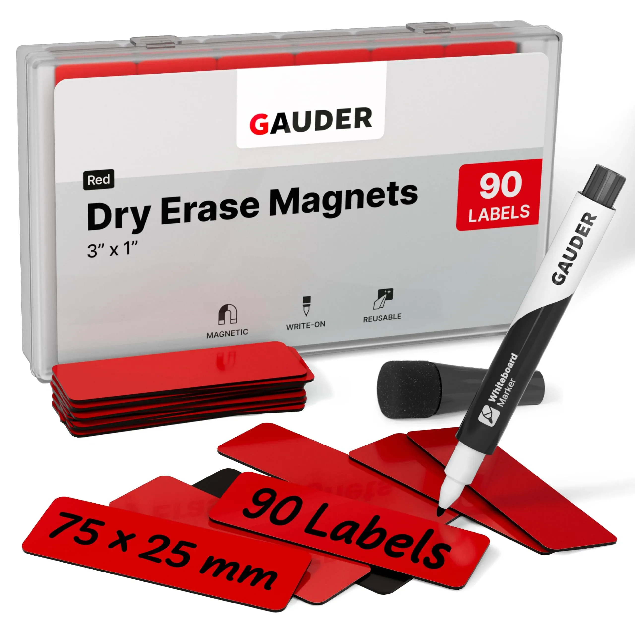 GAUDER Magnetic Dry Erase Labels | 90X Magnetic Labels (3 Inches x 1 inch) | Dry ...