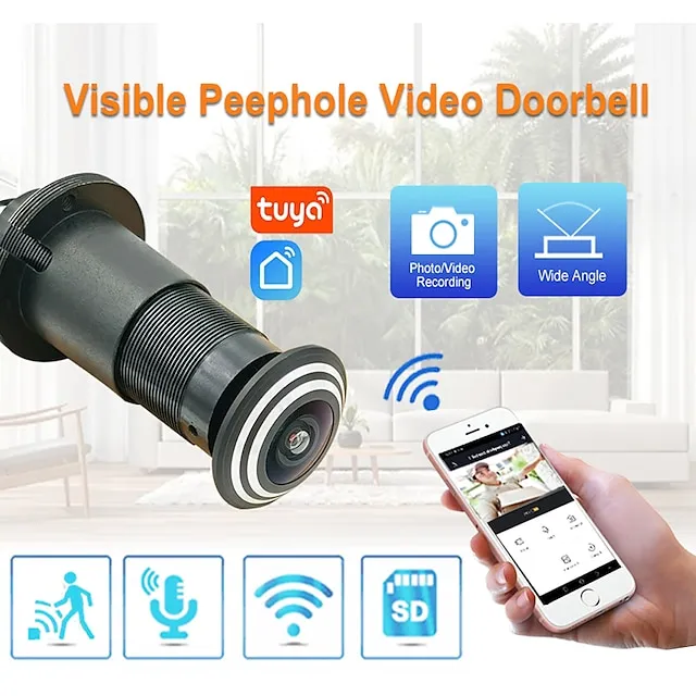 Brinno Front Door Peephole Security Camera- Motion Detection - Knocking Sensor- Easy to Install- Superior Battery Life - Clear Image - Wire-Free - Digital Visitor Log- Black (SHC1000)