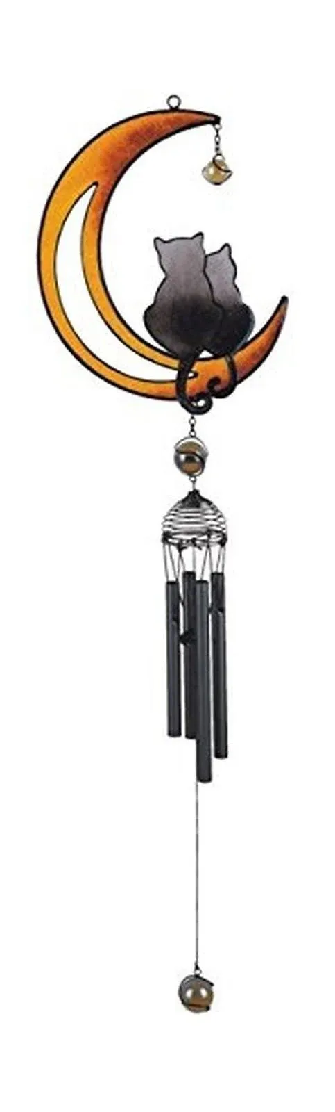 George S. Chen Wind Chime with Black Coated Gems Cats on The Moon