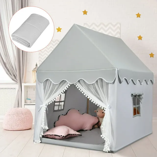 Kids Large Play Castle Fairy Tent with Mat-Beige | Costway