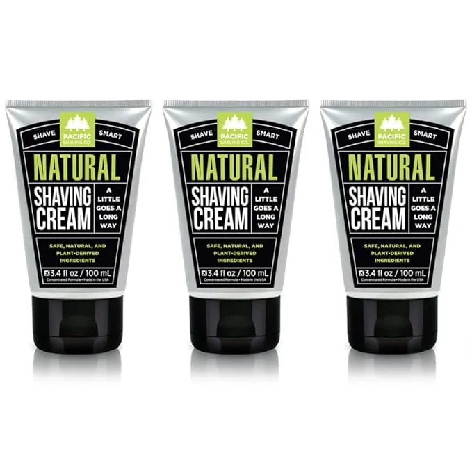 Pacific Shaving Company Natural Shaving Cream - Safe, Natural, and Plant-Derived Ingredients for a Smooth Shave, Cruelty-Free, TSA Friendly, Made in USA, 3.4 Ounce (Pack of 3)