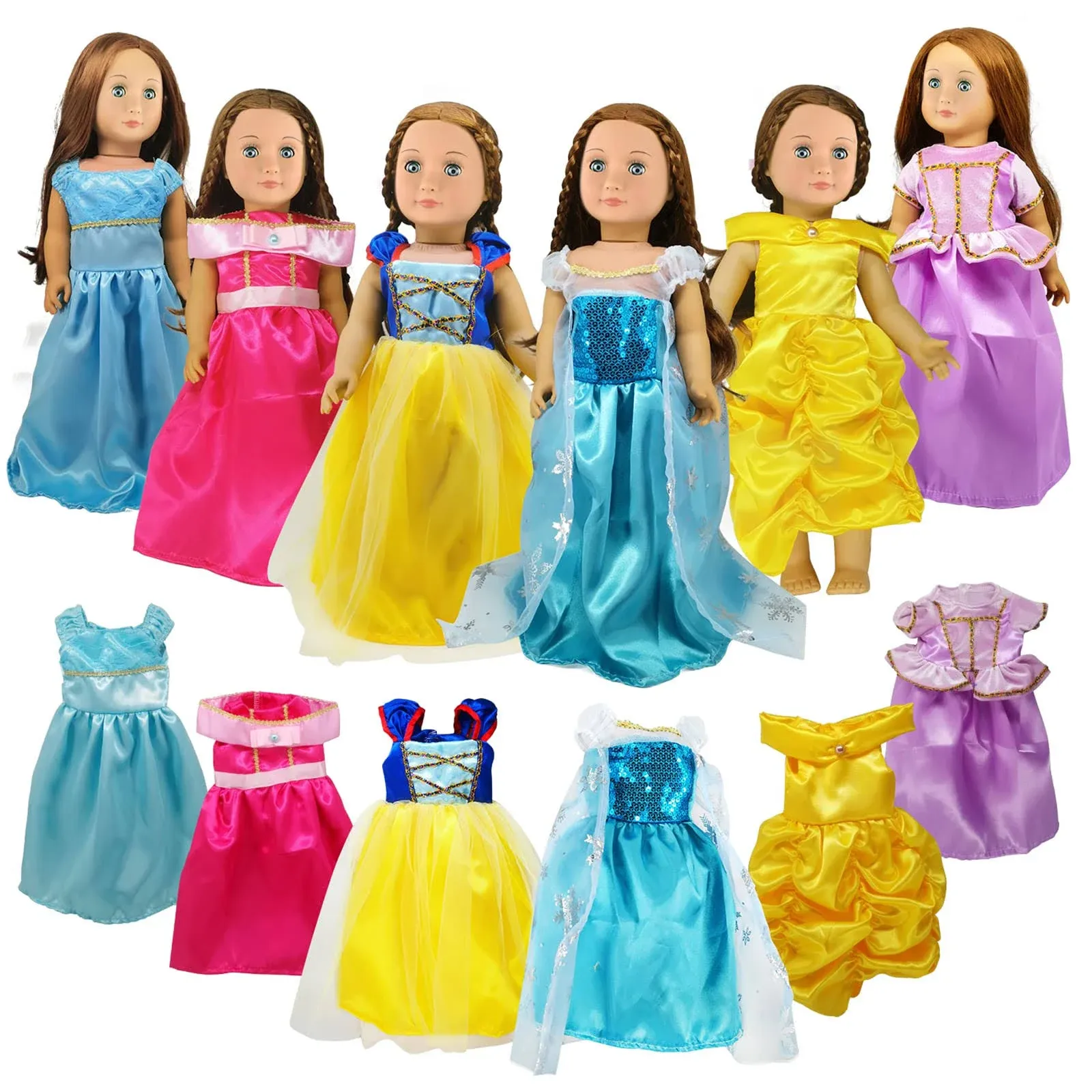 FEAYEA 18 inch Doll Clothes ,6pcs Princess Costume Include Bella,Cinderella,Snow ...