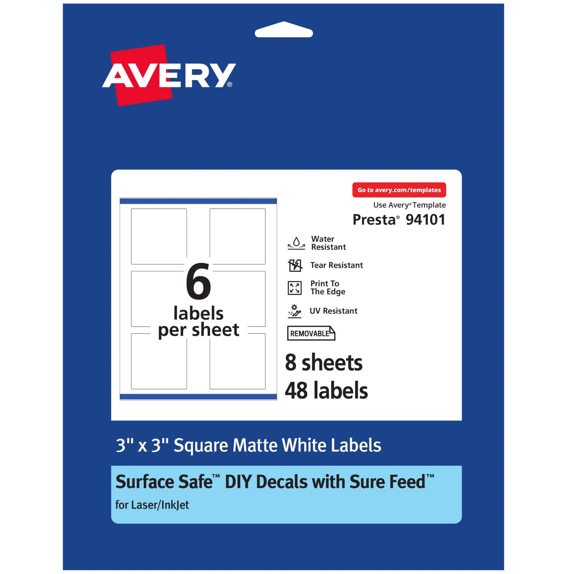 Avery Square Labels with Sure Feed, 3 inch x 3 inch, 48 White Labels, Print-to ...