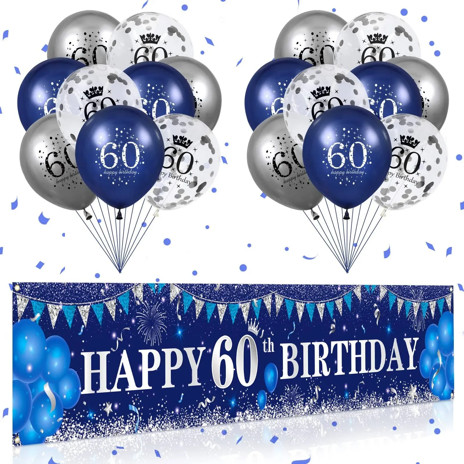 Blue 60Th Birthday Decorations for Men Women, Navy Blue Silver Happy 60Th Birthd