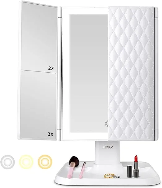 Makeup Mirror Vanity with Lights - 3 Color Lighting Modes 72 LED Trifold Mirror