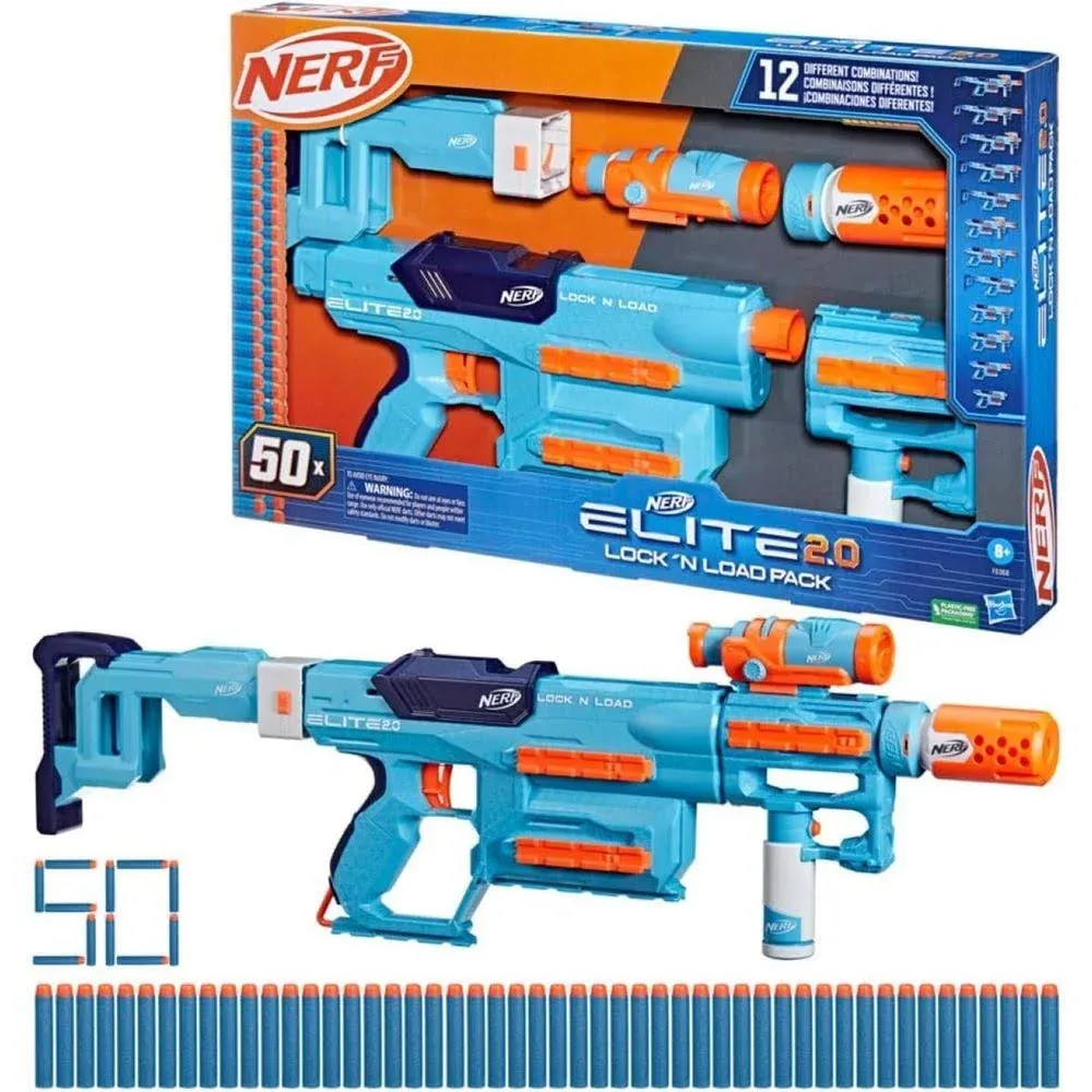 Nerf Lock’n Load Pack Elite 2.0 12 Gun Combos 50 Darts New