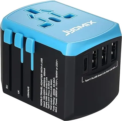 Jydmix All in One Universal USB Travel Power Adapter with 3 USB Port and Type-C International Wall Charger Worldwide AC Power Plug 8 Pin AC Socket Fo