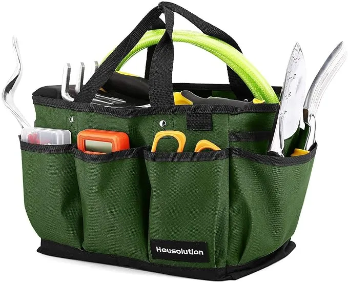 Housolution Gardening Tote Bag, Deluxe Garden Tool Storage Bag and Home Organizer with Pockets, Wear-resistant & Reusable, 14