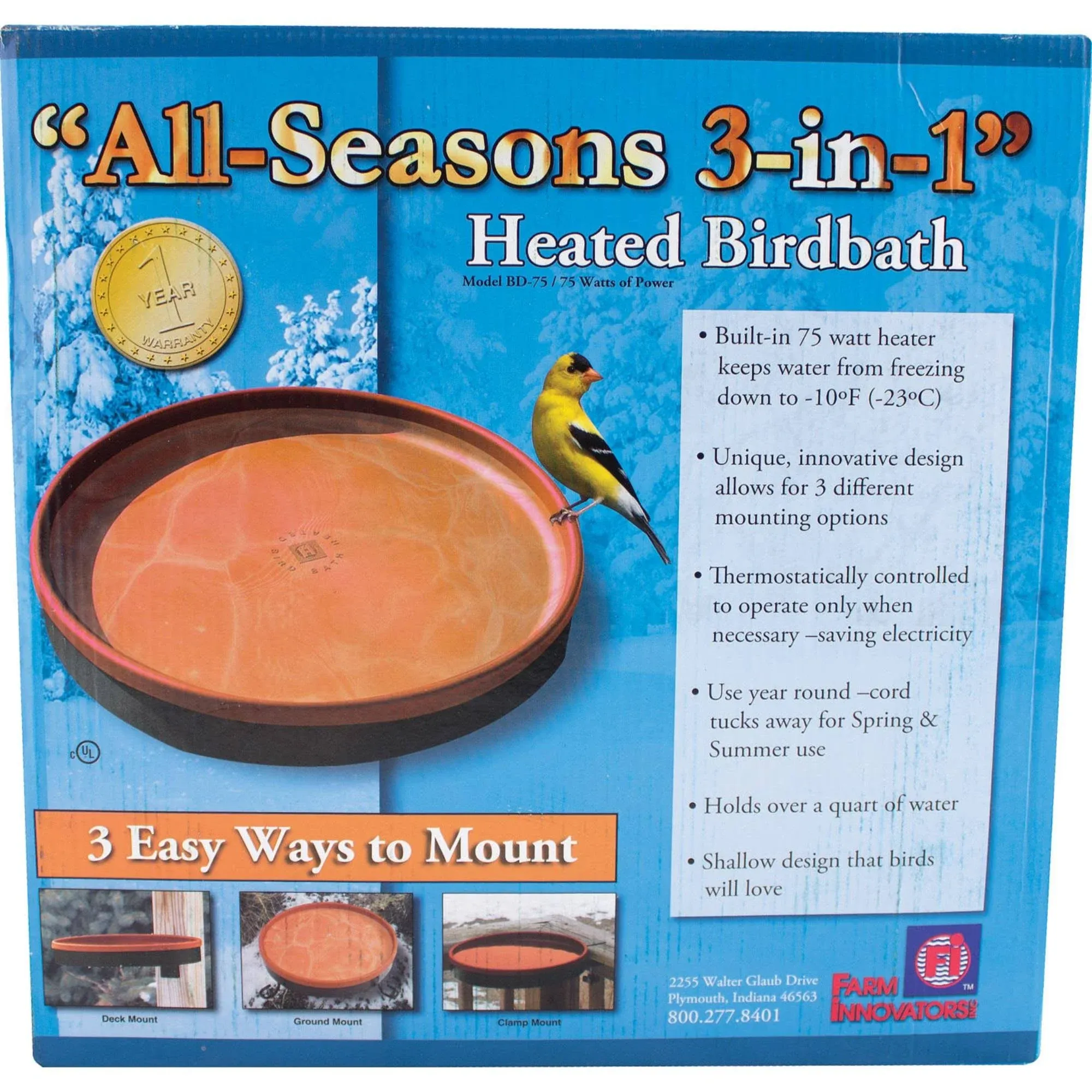 Farm Innovators All Seasons 3-in-1 Heated Birdbath, Green