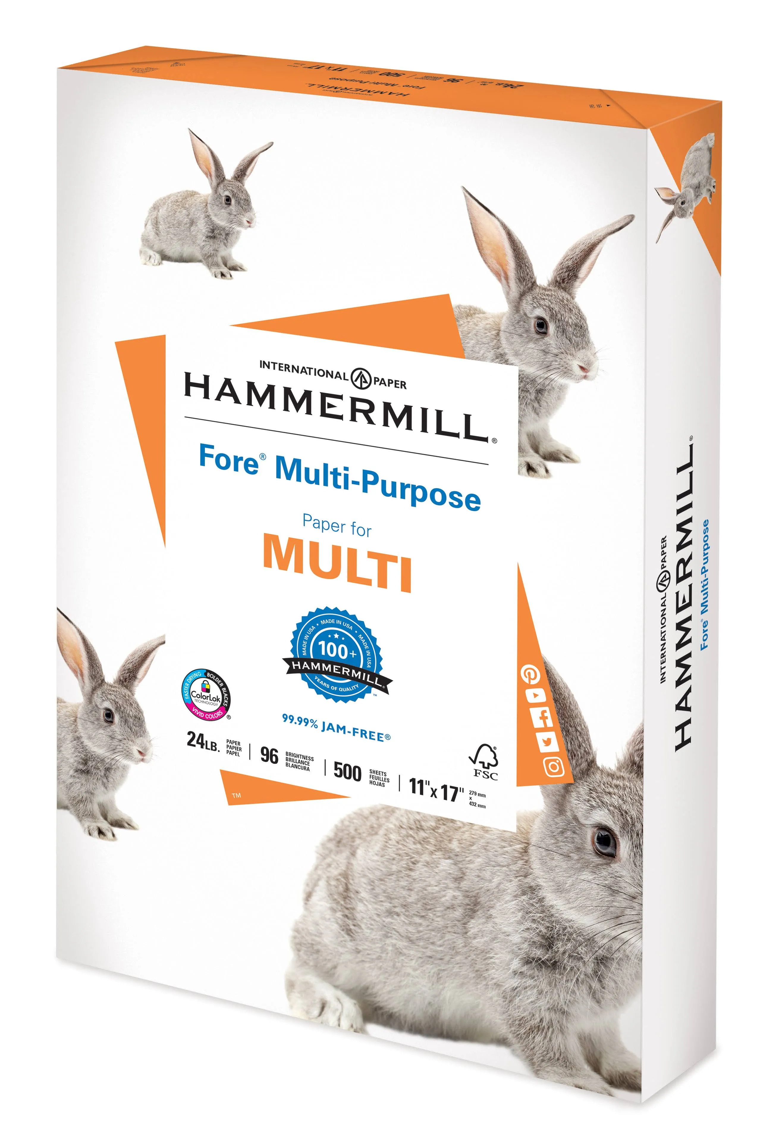 Hammermill Fore Mp Multipurpose Paper 96 Bright 24-Pound 11 x 17 White 500