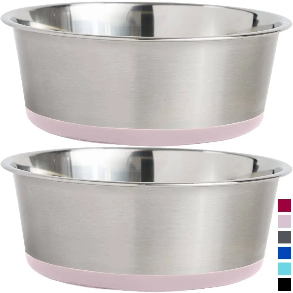 Stainless Steel Metal Dog Bowl Set of 2, Rubber Base, Heavy Duty, Rust Resist...