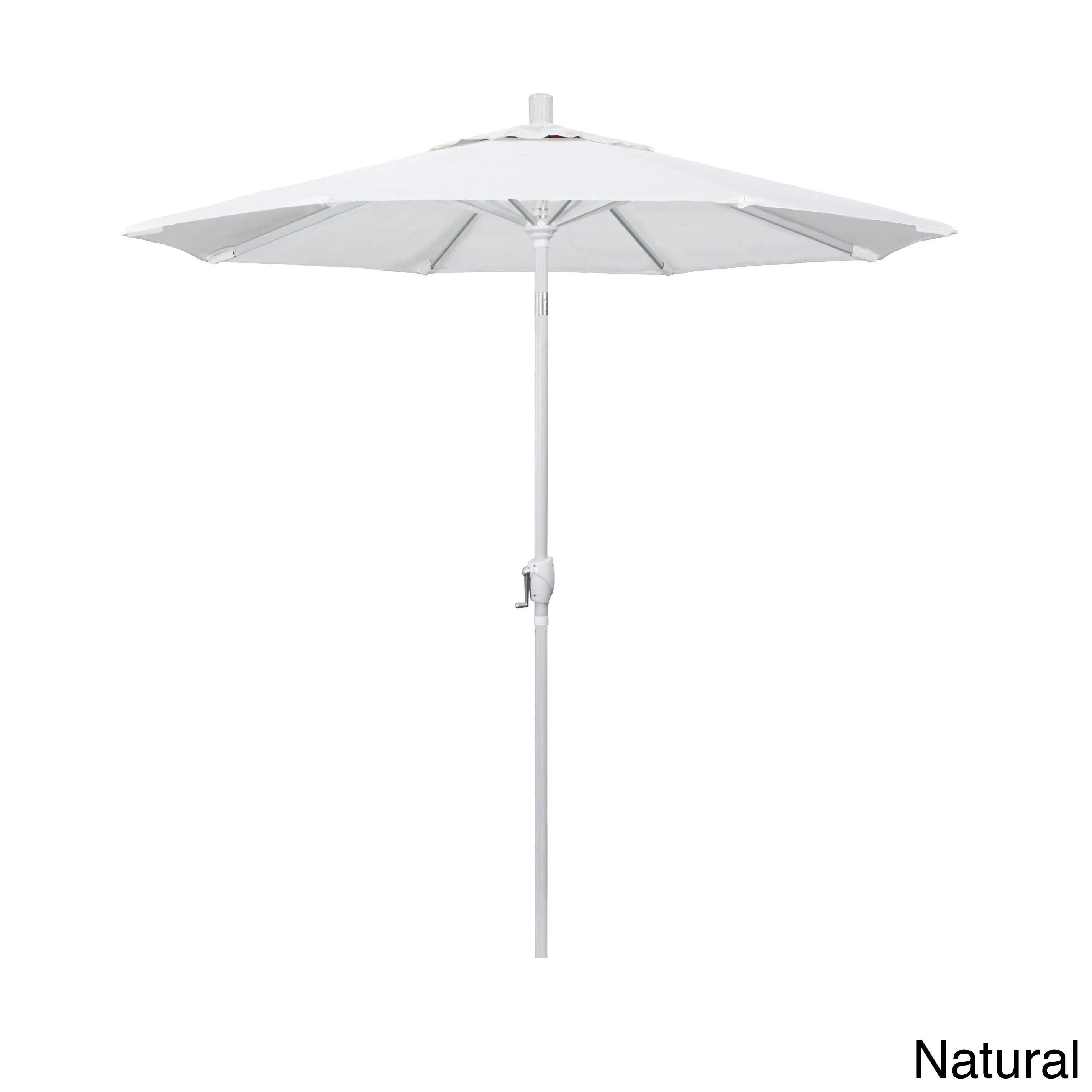 California Umbrella 7.5' Round Aluminum Market Umbrella, Crank Lift, Push Button Tilt, White Pole, White Olefin