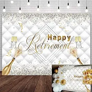 SENDY 7x5ft Happy Retirement Backdrop Glitter Diamond Gold Silver Photo Backg...