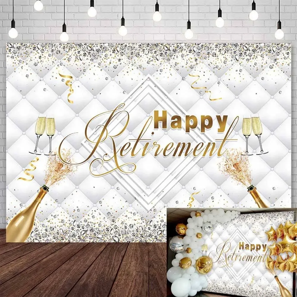 SENDY 7x5ft Happy Retirement Backdrop Glitter Diamond Gold Silver Photo Background Retirement Party Decorations Congrats Retirement Photo Studio Props