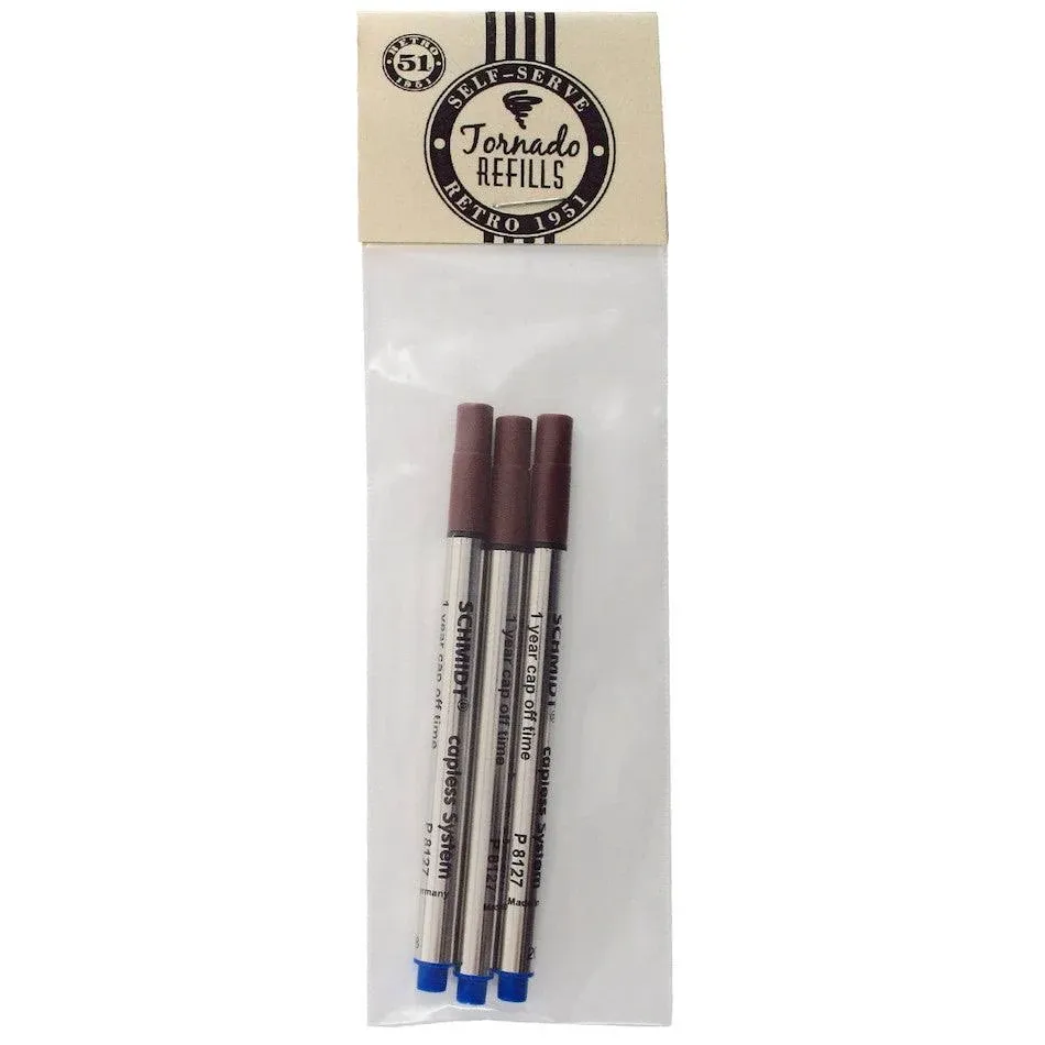 Retro 51 Tornado Capless Rollerball Refill - Blue (3 Pack)