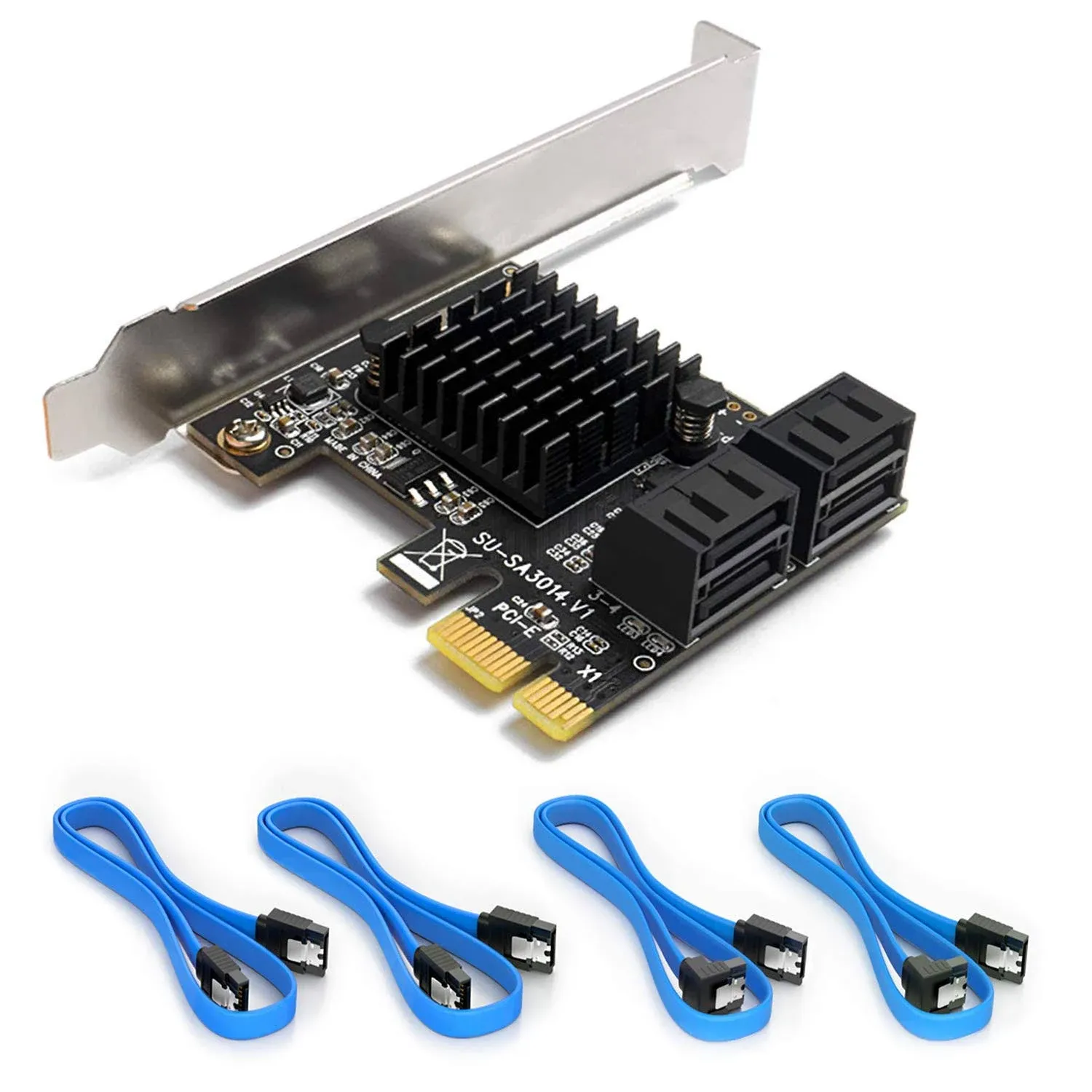 SATA Card, PCIE 3.0, 4 Port with 4 SATA Cable, SATA Controller Expansion Card 