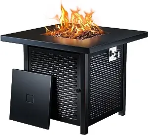 Ciays Propane Fire Pits 32 inch Outdoor GAS Fire Pit, 50,000 BTU Steel Fire Table with Lid and Lava Rock, Add Warmth and Ambience to Gatherings and