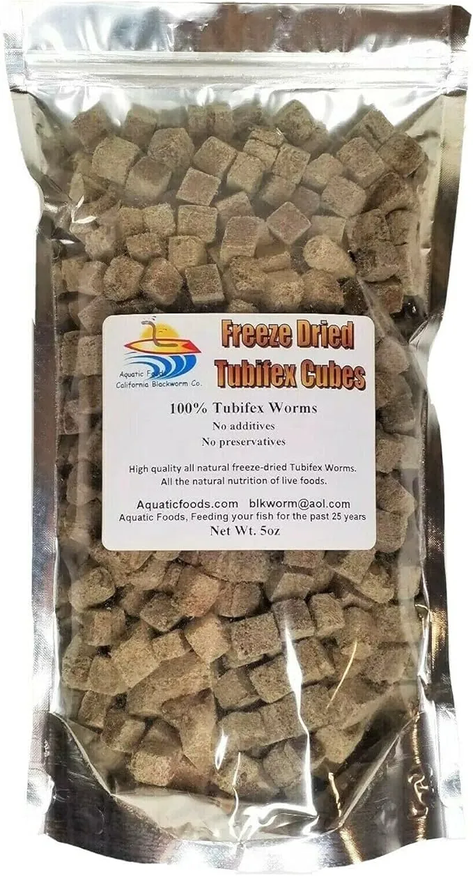 5oz. Freeze Dried Tubifex Worm Cubes. 100% Tubifex Worms for All Tropical Fish, Marine Fish, Land & Aquatic Turtles. Aquatic Foods Premium Freeze