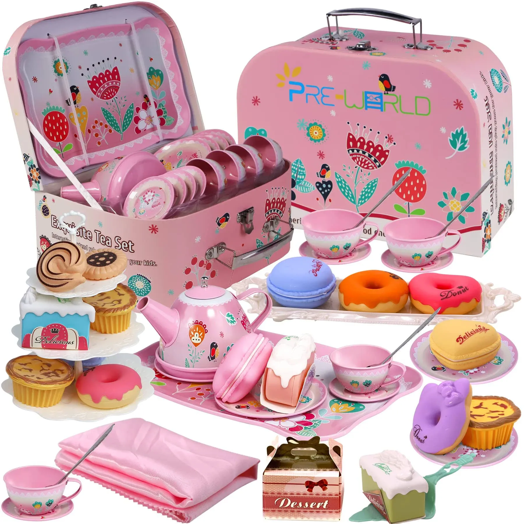 Tea Party Set For Little Girls,PRE-WORLD Princess Tea Time Toy Including Dessert ...