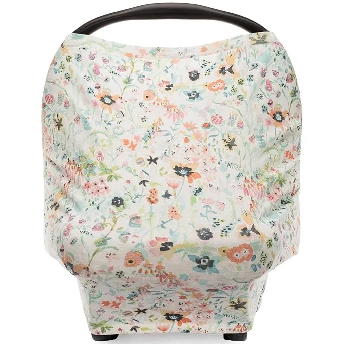 Parker Baby 4 in 1 Car Seat Cover for Girls - Stretchy Carseat Canopy, Nursing Cover, Grocery Cart Cover, High Chair Cover - "Bloom"