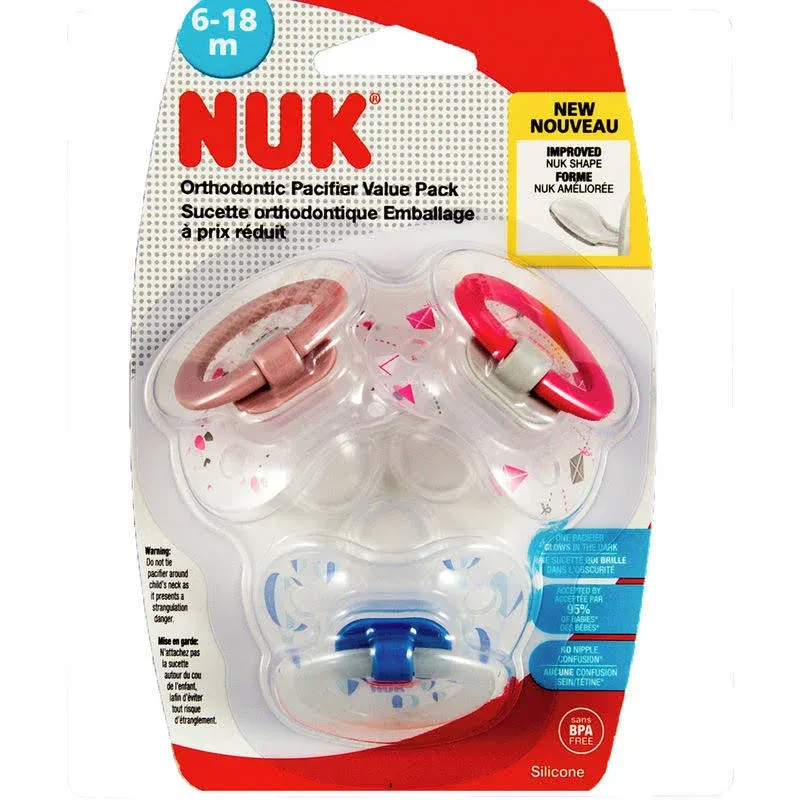 NUK Orthodontic Pacifier Value Pack, 6-18 Months, 3-Pack