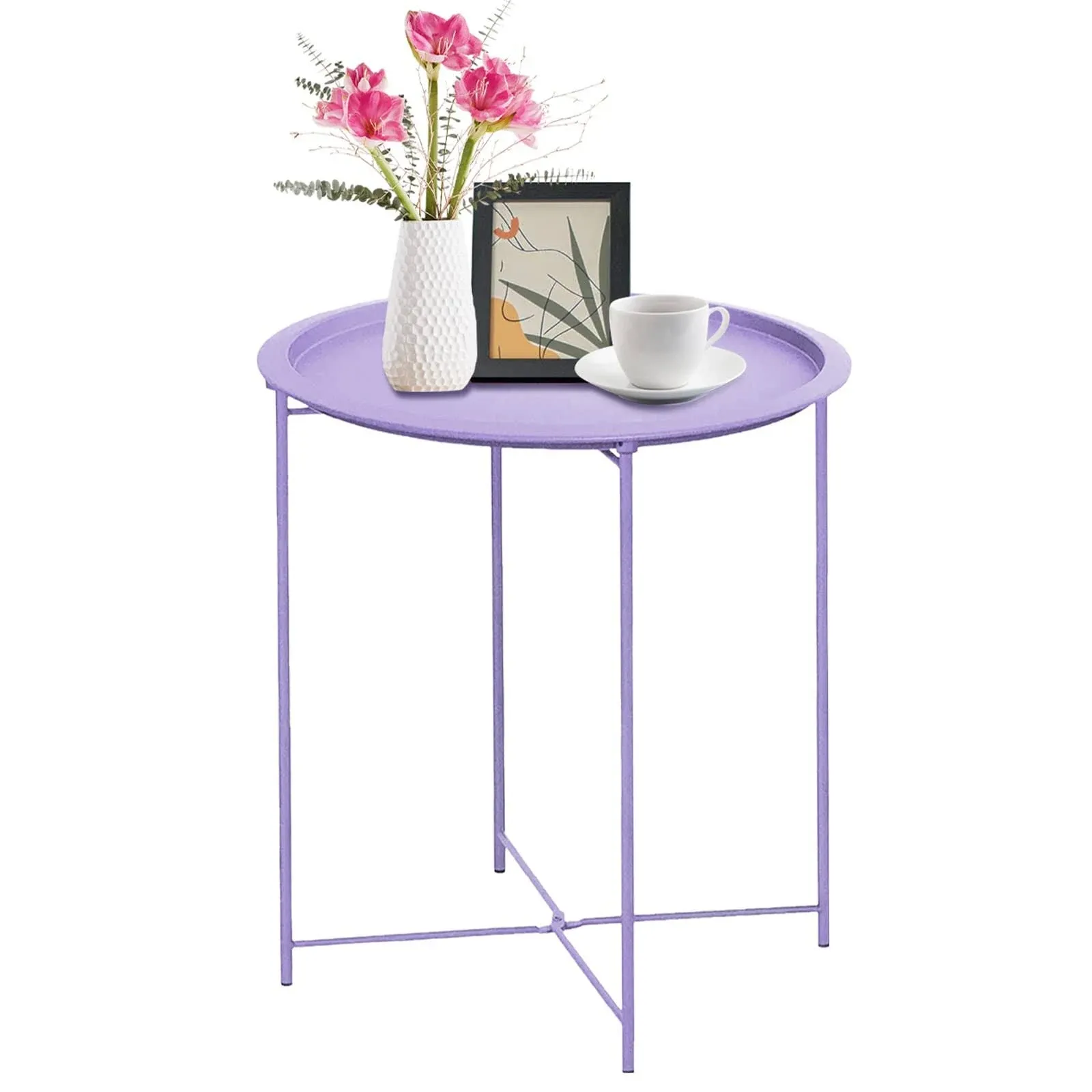 Folding Tray Metal Side Table Purple Green Round End Table Cyan Sofa Small Accent ...