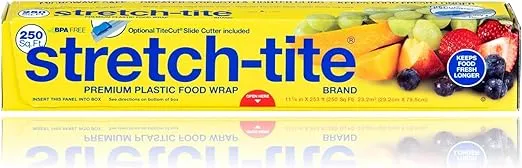 Stretch-Tite Premium Plastic Food Wrap, Includes Slide Cutter, Extra Strong (250 sq ft)