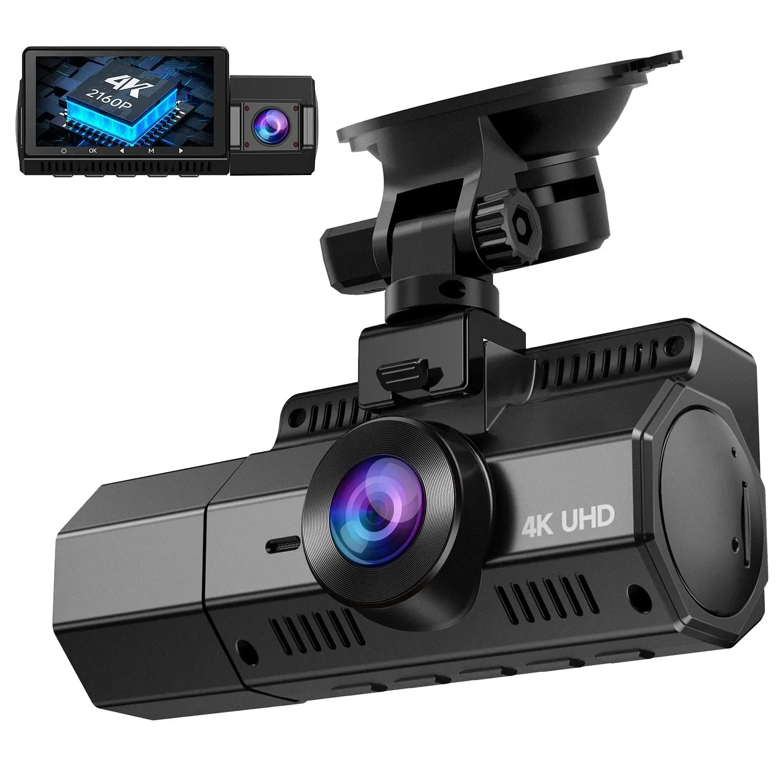 Veement 4K Dual Dash Camera for Car with GPS, 2160P Front+1080P Inside Rear Cam,