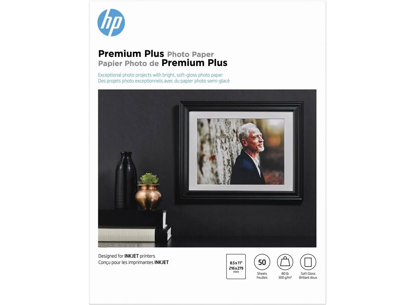 HP Inc. CR667A Premium Plus 8 1/2" x 11" Soft-Gloss White Pack of 80 lb. 11.5 Mil Photo Paper - 50 Sheets