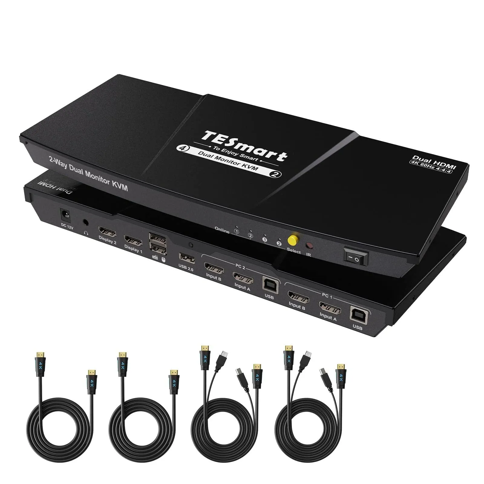 TESmart 2 Port KVM Switch HDMI Dual Monitor 4K60Hz with USB Hub Extended Display