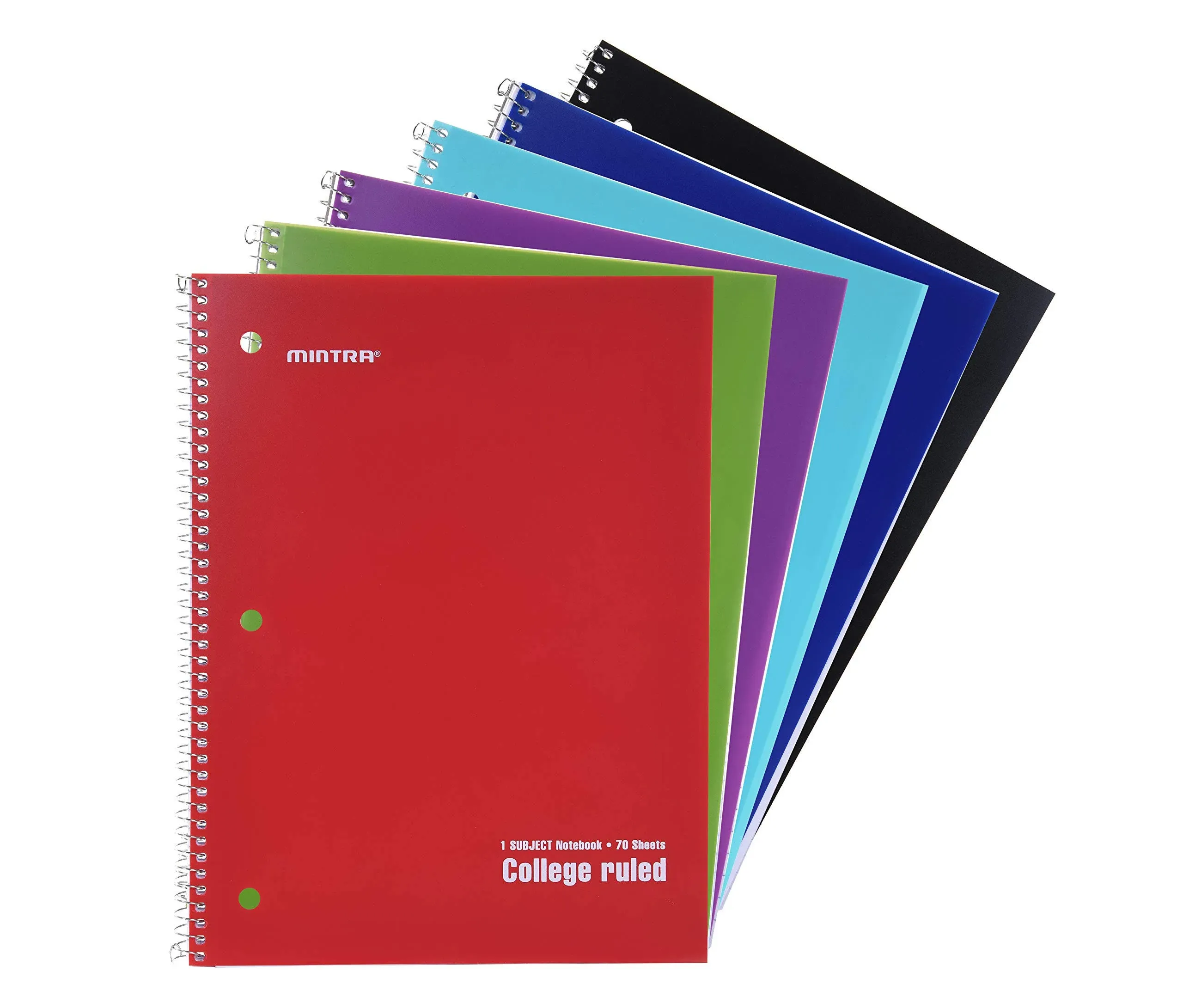 Mead Spiral Notebooks, 1 Subject, College Ruled, 70 Sheets, Assorted Colors, 6 Pack (73065)