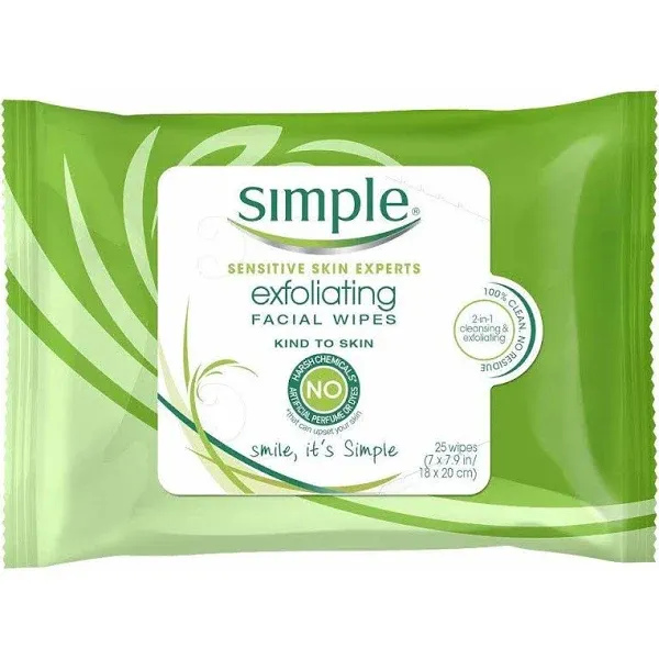 Simple Exfoliating Facial Wipes 25 Count Pack of 3