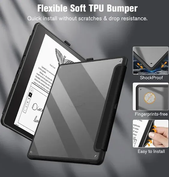 Fintie Hybrid Case for Kindle Scribe (2024/2022 Release) - Slim Shockproof Cover Transparent Back Shell with Pencil Holder Auto Sleep/Wake for 10.2" Kindle Scribe 2022 & 2024 Releases, Black