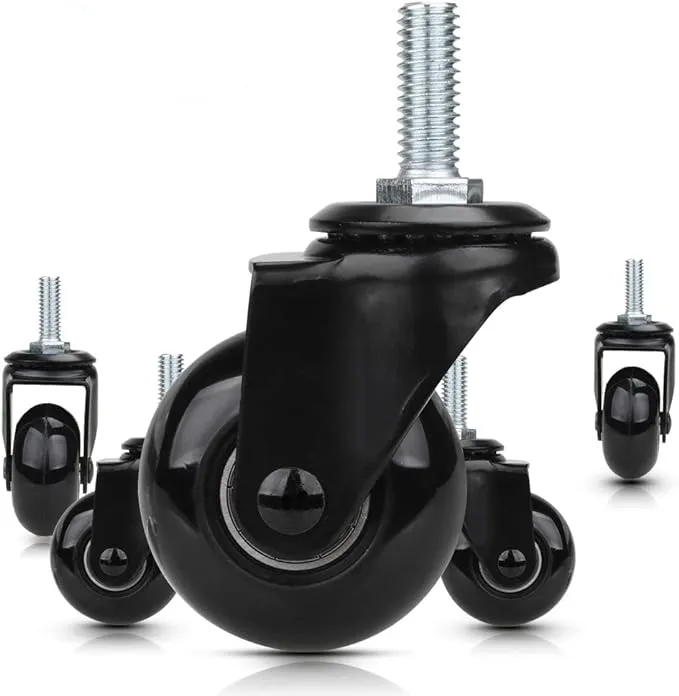 8T8 Replacement Chair Caster Wheels 2 inch, Quiet and Smooth Rolling,Heavy Duty Wheels with Threaded Stem 5/16'', Safe for Wood Hardwood Floors, No Chair Mat Needed,Set of 5 (2 inch Black)