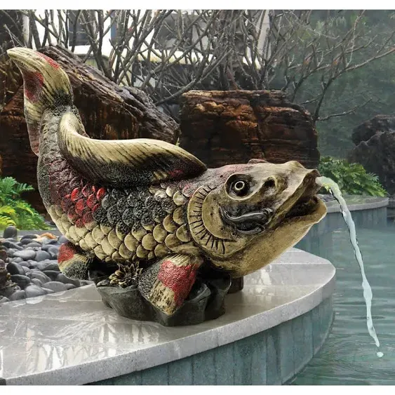 Asian Koi Fish Spitter Fountain Statue Piped Spitting Sculpture Garden Figurine