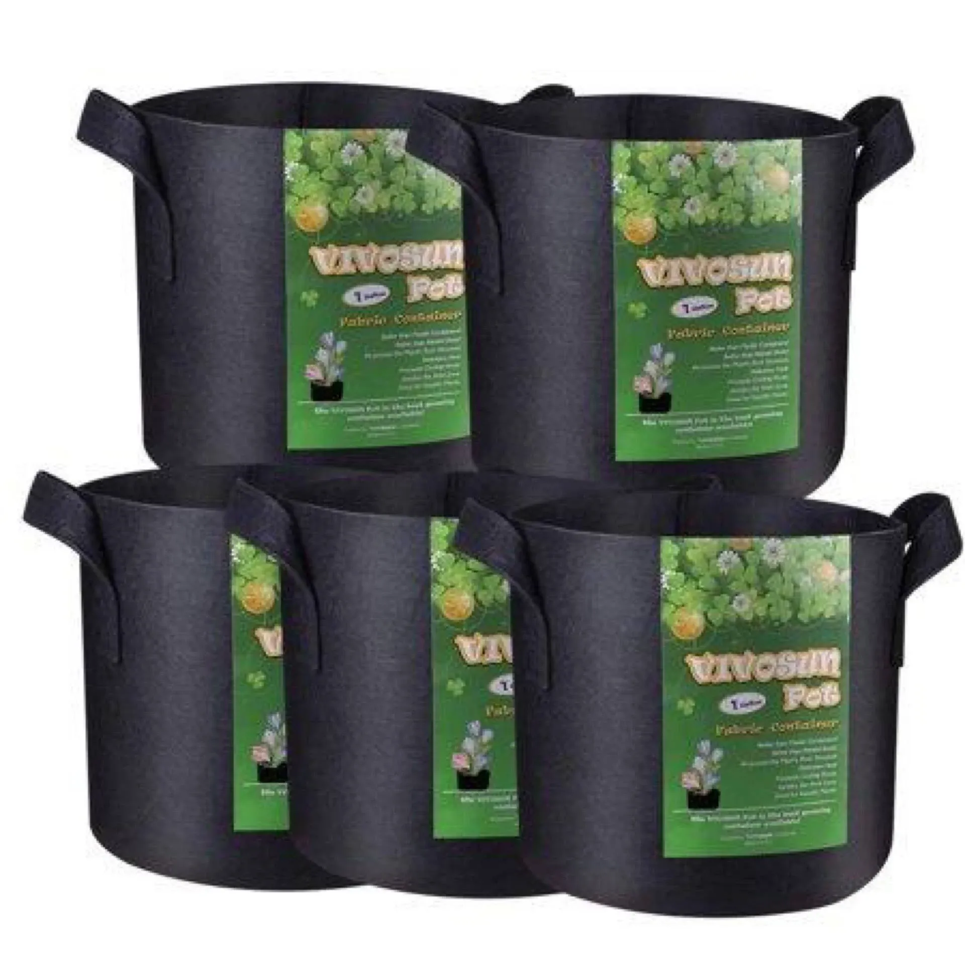 VIVOSUN 5-Pack 1 Gallon Heavy Duty Thickened Nonwoven Fabric Pots Grow Bags with Handles