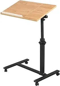 TigerDad Rolling Laptop Desk for Rolling Cart Tilting Overbed Bedside Table Desk Overbed Table with Wheels Adjustable Laptop Stand Sofa Side Table