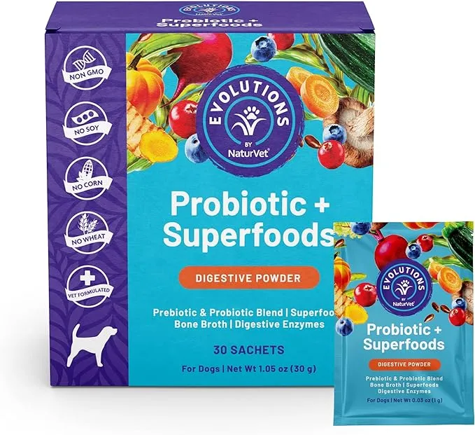 Evolutions by NaturVet Probiotic & Superfoods 180ct Soft Chews for Dogs - Prebiotic & Probiotic Blend, Digestive Enzymes, Bone Broth, Omega's - Nourishes Natural Gut Bacteria and Intestinal Microflora