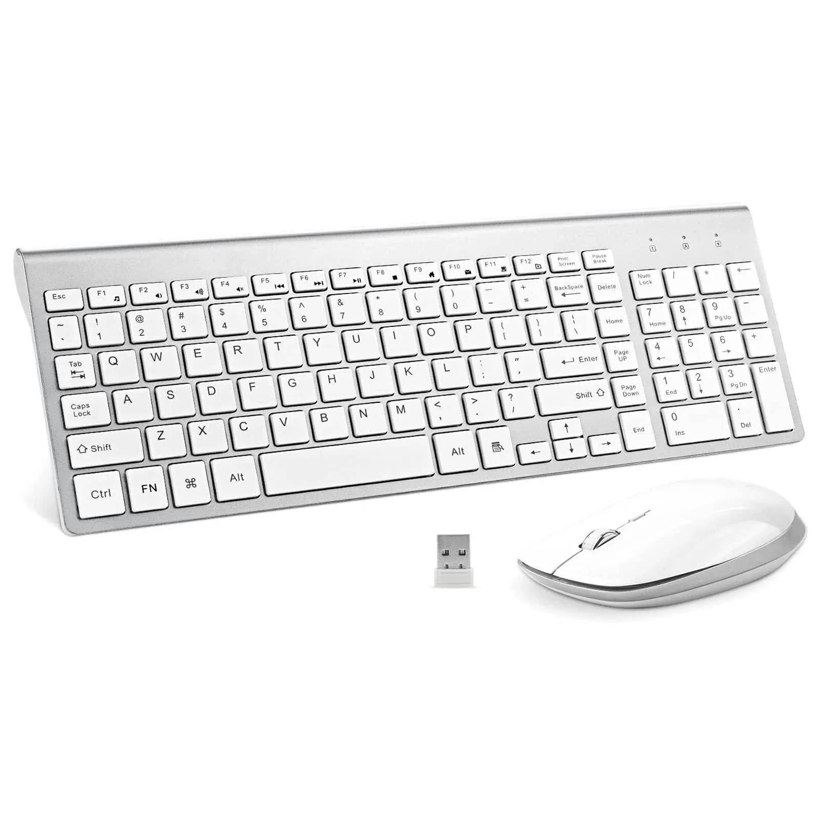 Silver Wireless Keyboard And Mouse Combo Set 2.4G For Mac Pc Full Size Silver