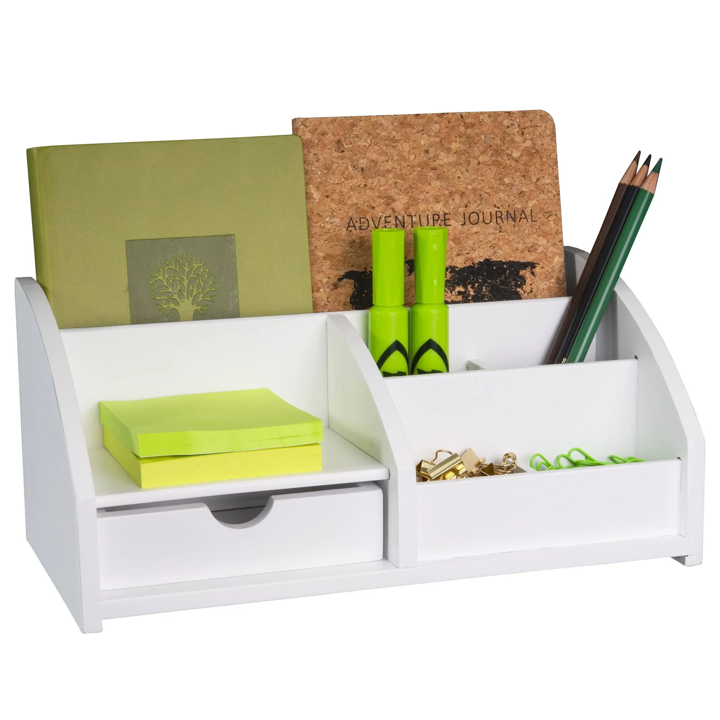 Missionmax White Medium Bamboo Caddy Desk Organizer and Storage with Drawer and ...