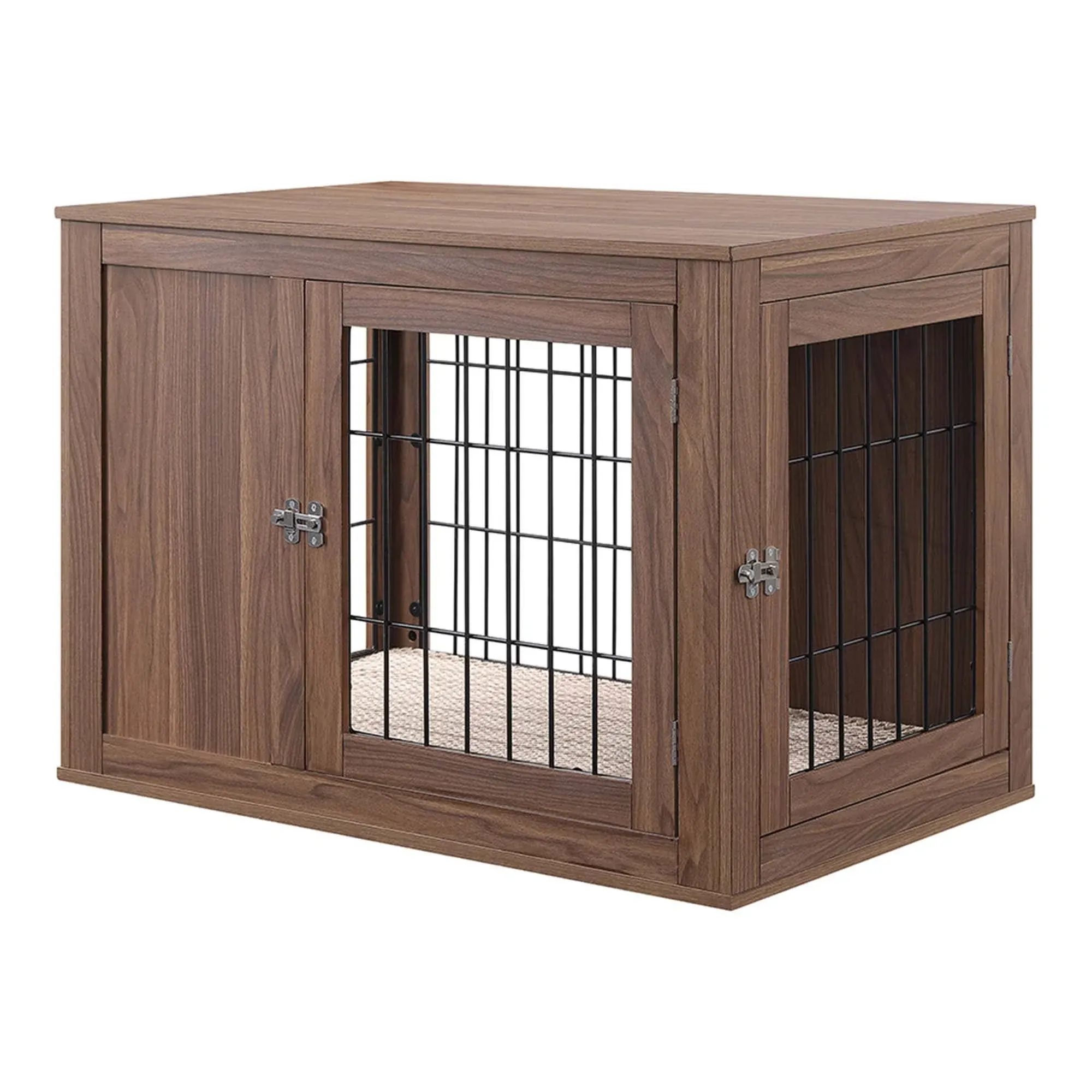 Unipaws Furniture Style Dog Crate End Table with Cushion, Walnut / Medium