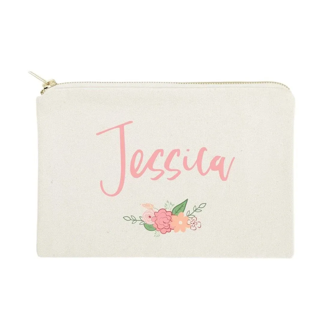 The Cotton & Canvas Co. Personalized Colored Name Floral Cosmetic Bag and Travel Makeup Pouch