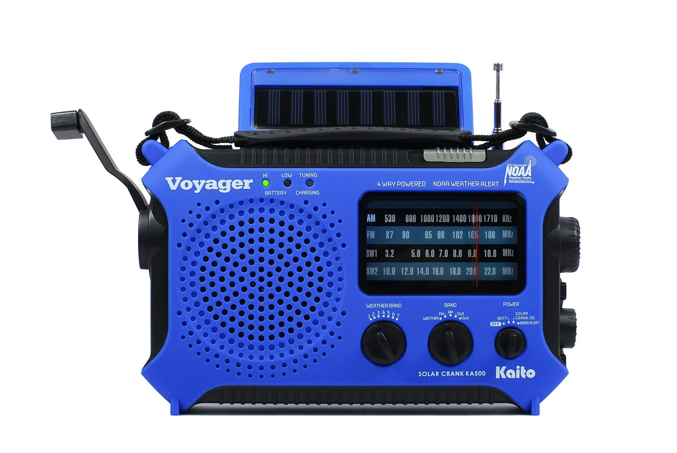 Kaito KA500 Solar Crank AM FM Weather Emergency Alert Radio Receiver - Blue