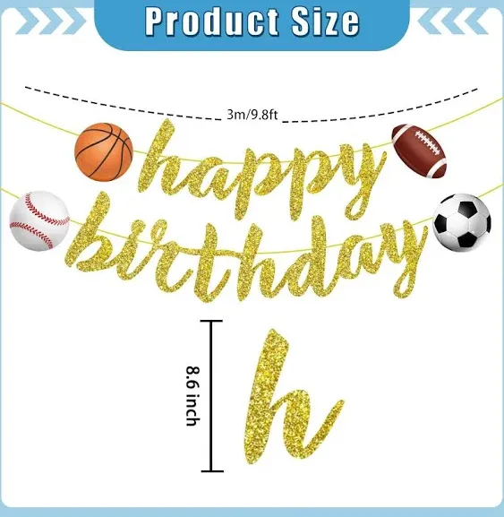 KORHONEN Sports Birthday Party Decorations, Sports Party Decorations Includes Happy Birthday Banner and Sports Hanging Swilrs, Basketball Baseball Football Soccer Sports Themed Party Decor