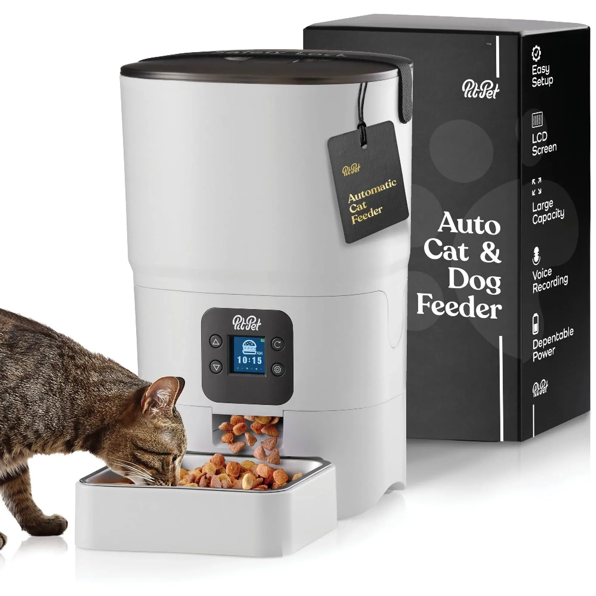 Smart Automatic Cat Feeders - 6-L Reliable Automatic Cat Food Dispenser with Display LCD Screen for Easy Set Up -Portion Control Automatic Dog Feeder, Desiccant Bag Keeps Dry Food Fresh-Voice Recorder